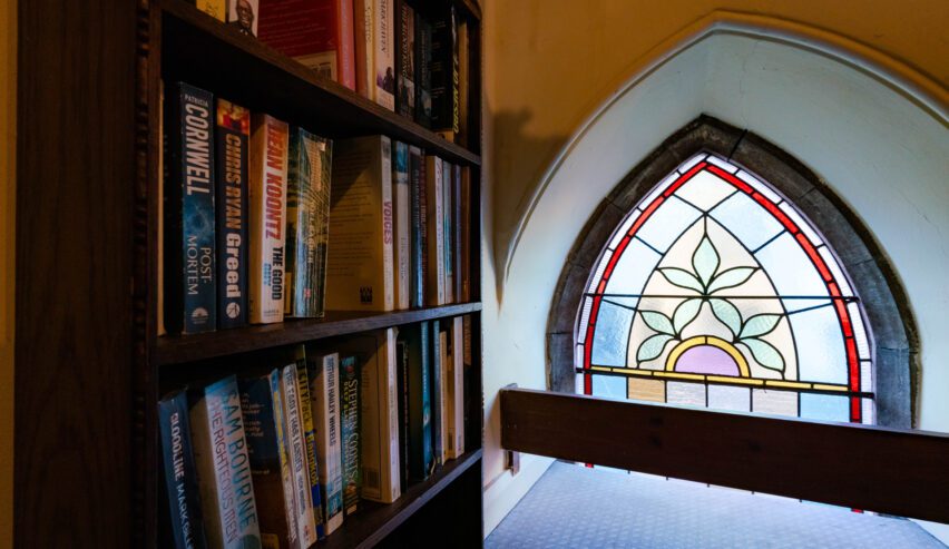 stained glass window at kirkby stephen youth hostel