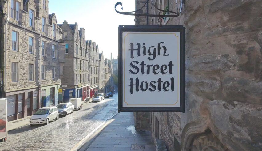 High street hostel sign