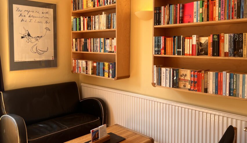bookshelves at Kettlewell Hostel